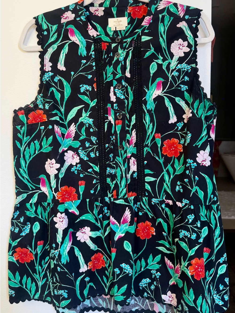 kate spade Black Floral Polished Cotton Sleeveless Peplum Top